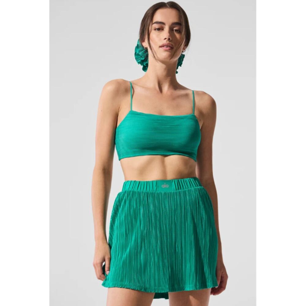 Alo Yoga‎ Micro Plisse Game On Sports Bra Spruce Green Ribbed XXS